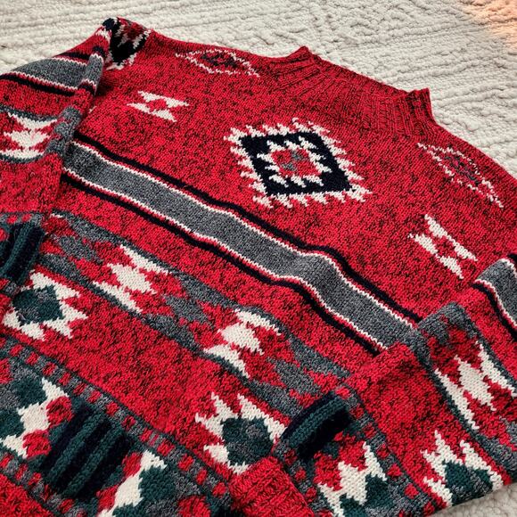 VTG Aztec Hand Knitted Sweater Wool Studio Michelle Stuart - Picture 1 of 3